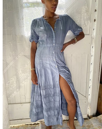 LoveShackFancy Edie blau handgefärbtes Kleid Größe S neu mit Etikett