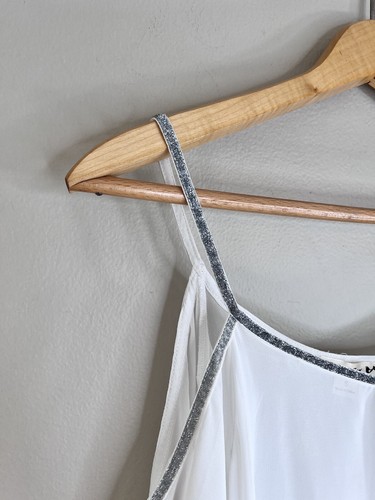 Double Zero Small Sheer White High Low Silver Spaghetti Strap Tunic Top - 第 5/8 張圖片