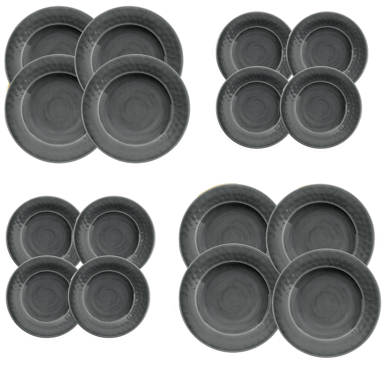 Grey Crackle Glaze 16Pc Melamine Plates Set - 8 Dinner Plates & 8 Side Plates