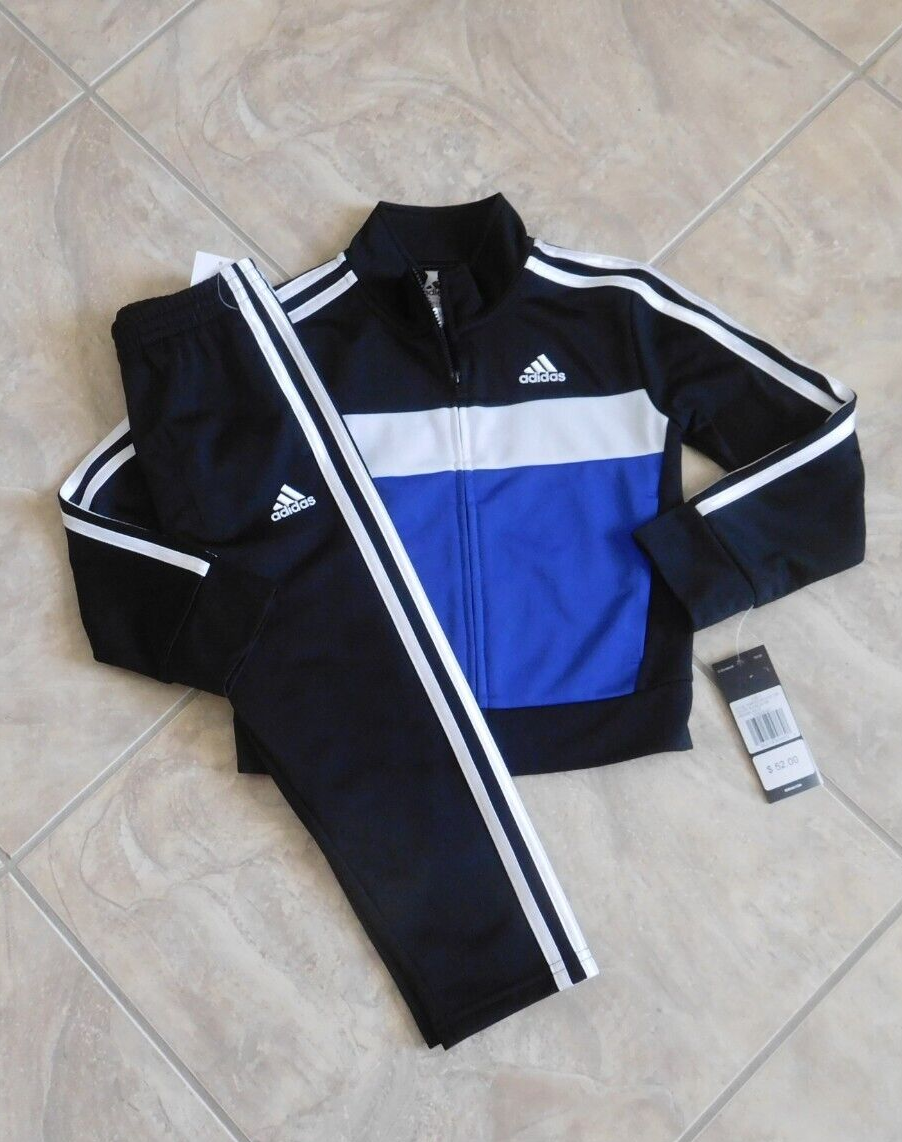 NWT 2pc Adidas Black Blue White Track Jacket & Pants Set sz NWT 2pc Adidas Black Blue White Track Jacket & Pants Set sz