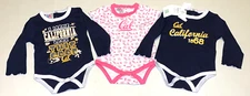 California Cal Golden Bears Set Three Infant Baby Bodysuits New 6-9 6 - 9 Months