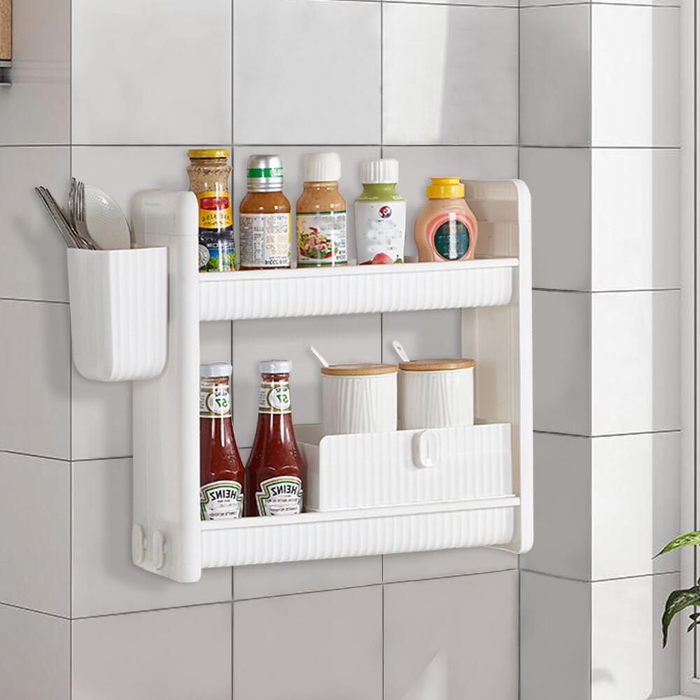 Kitchen Pantry Shelf Punch Free Spice Rack Seasoning Jars Holder