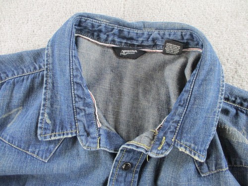 Arizona Jeans Shirt Mens 2XL XXL Blue Denim Western Pearl Snap Sawtooth Selvedge - Picture 4 of 12