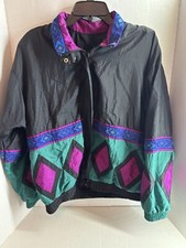 Lavon Sportswear Women's Black With Multicolor Details Windbreaker Jacket M Vtg