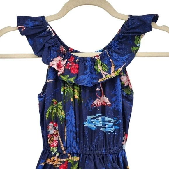 Hawaii Hangover Christmas Santa Sleeveless Blue A-line Dress Girls 8 - Image 2 of 4