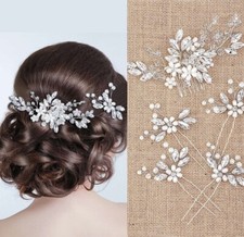 5 Pieces Pearl Wedding Hair Side Comb Crystal Bride Wedding U Shaped  