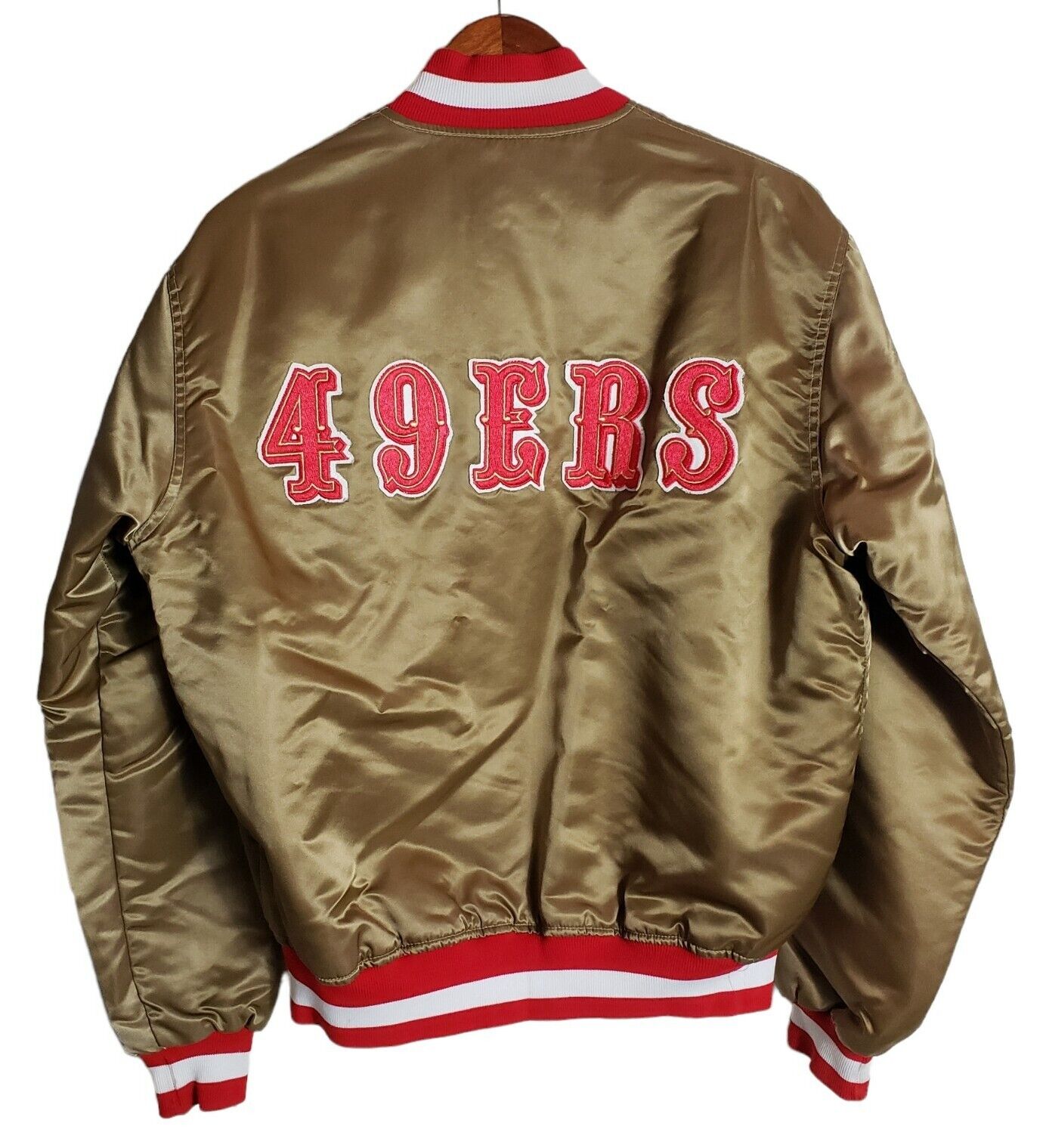 Vtg San Francisco 49ers Starter Jacket Gold Satin Bomber Sz L Old