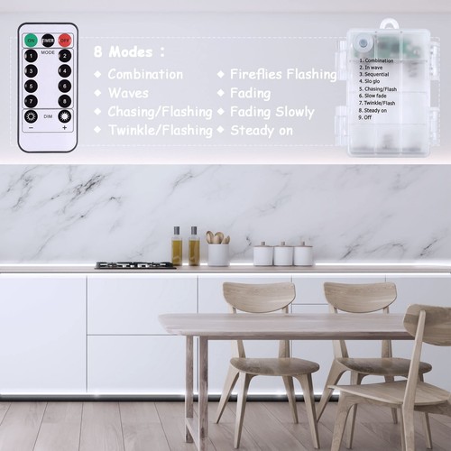 Battery Operated Led Strip Lights White with Remote 8 Modes Dimmable Timer Se... - Picture 7 of 8