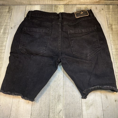 Ring of Fire MENS SIZE 30 Black Shorts Denim Distressed Hem Light Wash - Picture 5 of 5