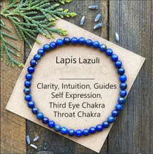 Natural Lapis Lazuli 4mm Beaded Healing Blue Crystal Stretch Handmade Bracelet1X
