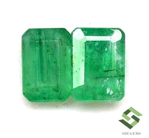 Certified Natural Emerald Octagon Cut Pair 7x5 mm 1.98 Cts Untreated Gemstones - Picture 2 of 6