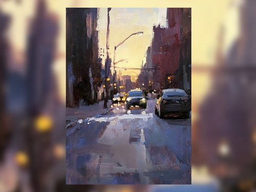 Urban Sunset Street 5"x7" Print on Matte Paper | Atmospheric Cityscape Painting - Picture 6 of 18