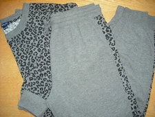 Womens Splendid Pajama Set LS Top/Jogger Pants LEOPARD Black/Gray Stretch Sz:L