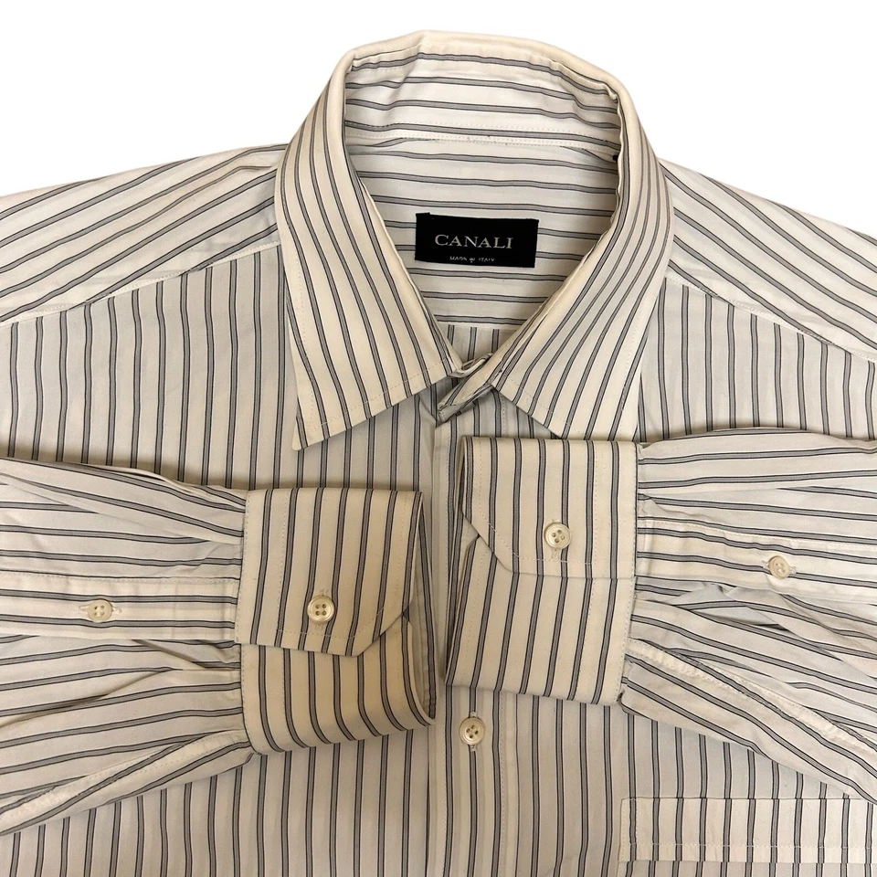 Camisa Canali Para Hombre 15.5 39 Blanco Rayas Abotonada Algodón Hecha en Italia Diseñador Foto 2 de 4