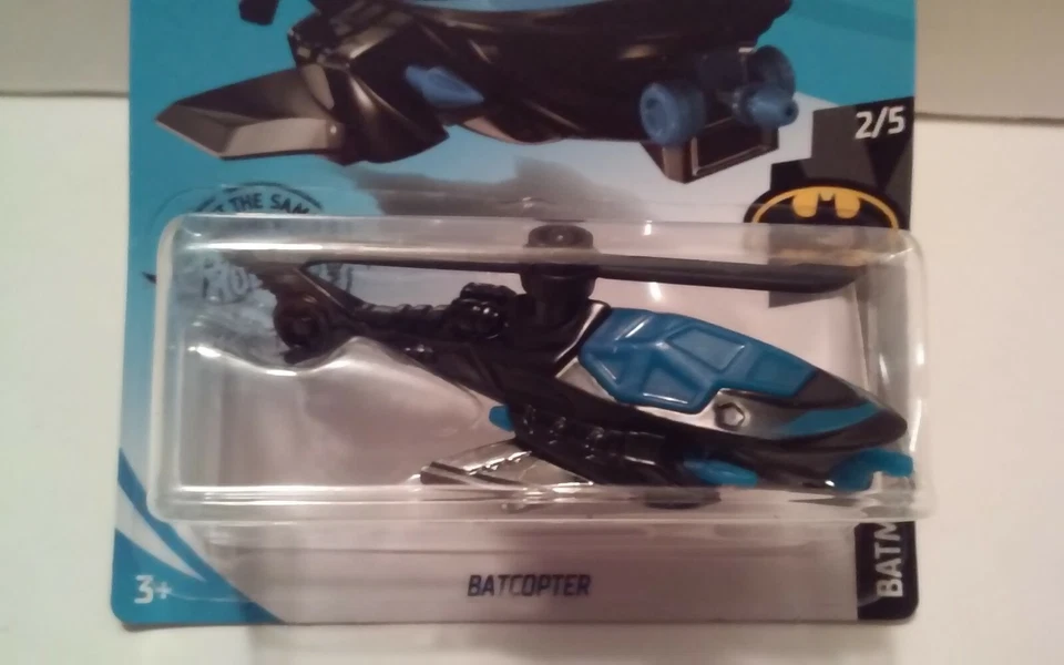 2020 Hot Wheels #195 Batman 2/5 Batcopter Black/Blue Steel Base w/Black Prop - Image 4 of 4