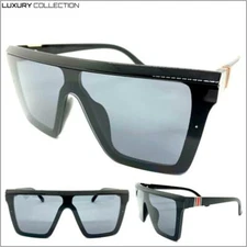 Men's or Women Oversized Retro Modern Shield Style SUN GLASSES Large Black Frame