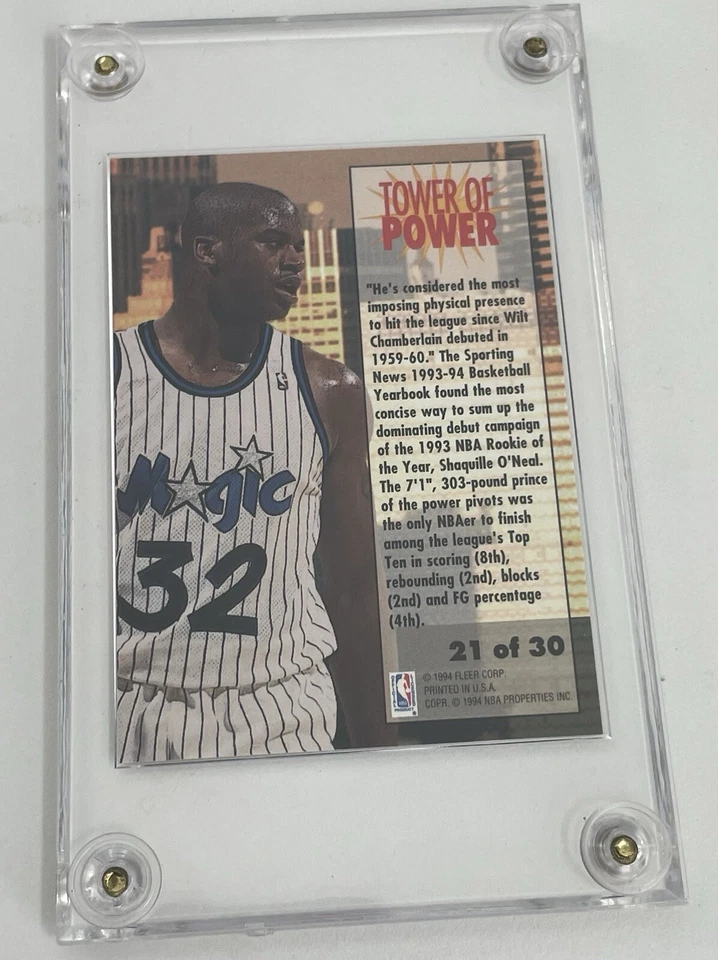 1993-94 Fleer Shaquille O'Neal Tower of Power Insert #21 MINT RARE - image 2 of 2