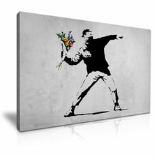 Banksy Flower Thrower Redesign Stretched Canvas Print Wall Deco Art More Sizes