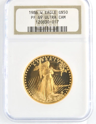 US 1986-W .917 Fine 1 Oz American Gold Eagle NGC Graded PF69 Ultra Cameo Coin