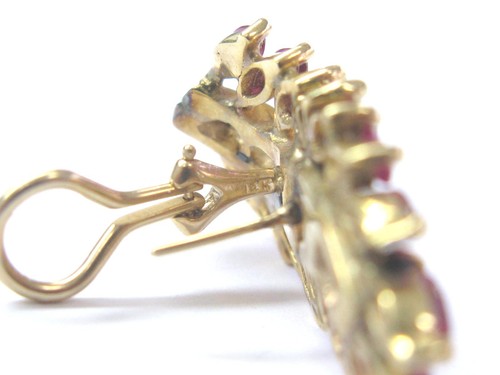 Natural Ruby & Diamond Long Leaf Earrings 14Kt Yellow Gold 8.60Ct - Picture 4 of 4