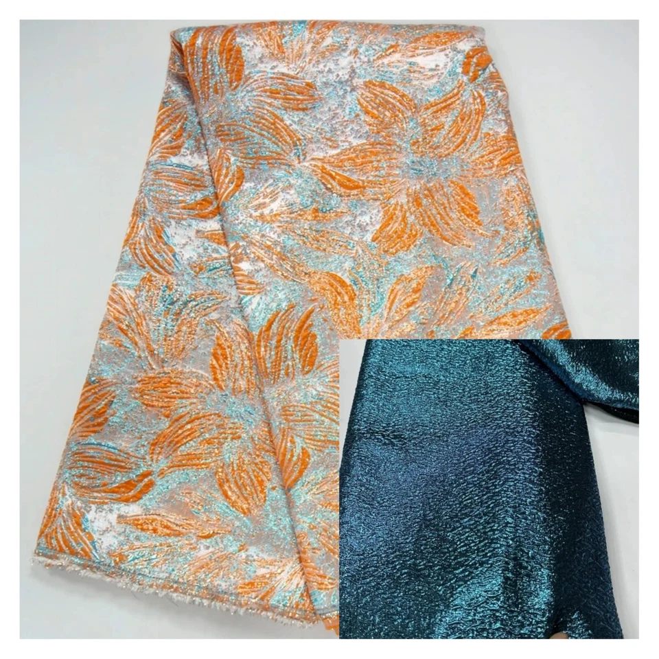 Tela Brocado Verde Claro Jacquard Tela Floral Brocado Naranja Jacquard 5 yardas Foto 4 de 4