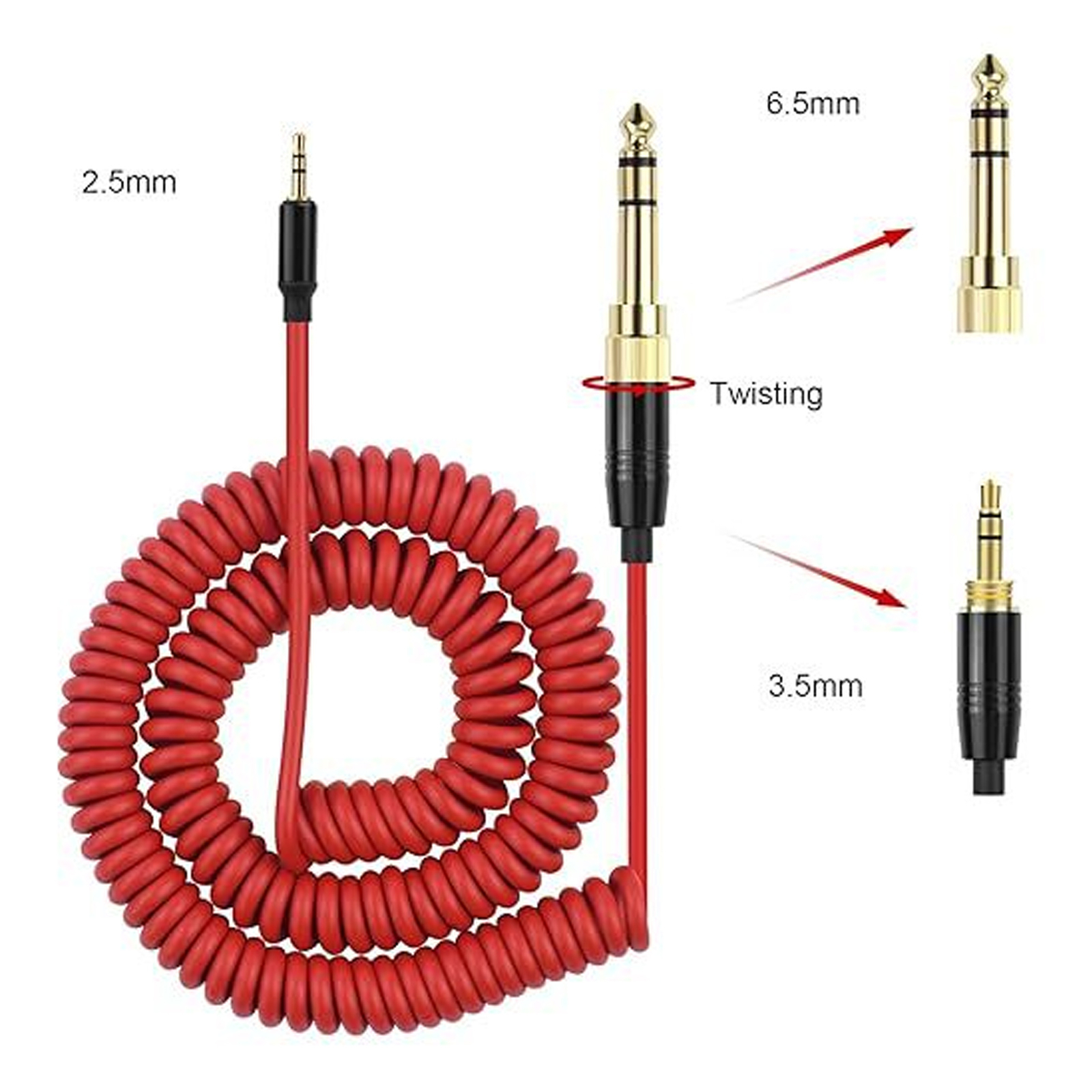Coiled Headphone Cable Gold Plated Connector Replacement Headset Sound ...