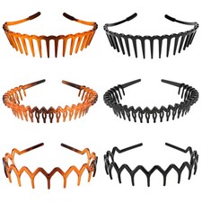 6 Pack Zig Zag Headbands Comb Headband Teeth Plastic Curly Hair Accs Black/Brown