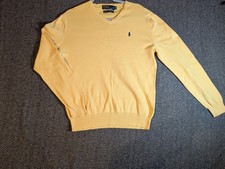 Polo Ralph Lauren Sweater Men's M Yellow Pima Cotton V Neck Preppy Golf Classic