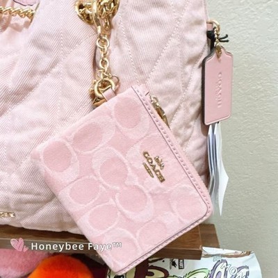 NWT Coach Small Corner Zip Wallet In Signature Denim With Charms CEU98