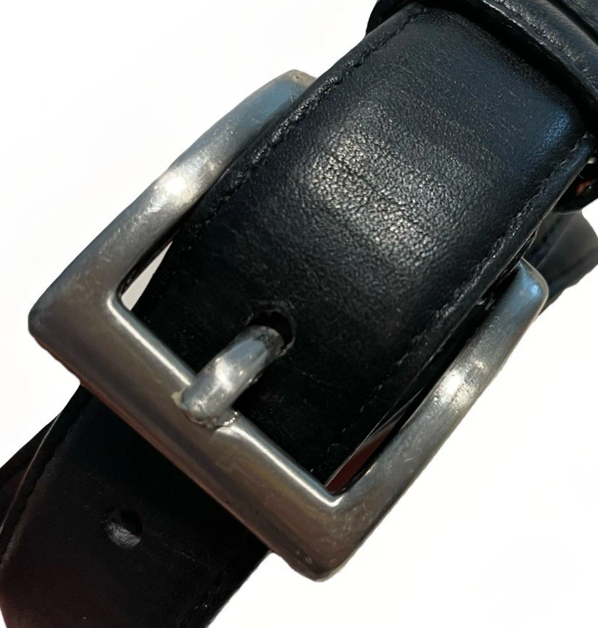 Cinturón de vestir vintage Coach de cuero negro 3849 COSTA RICA plateado hebilla de latón 34-36 Foto 2 de 4