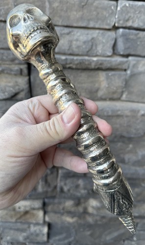 Maniglia tirare porta scheletro umano/teschio/spina dorsale in ottone nichelato vintage - (11 pollici) - Foto 5 di 18