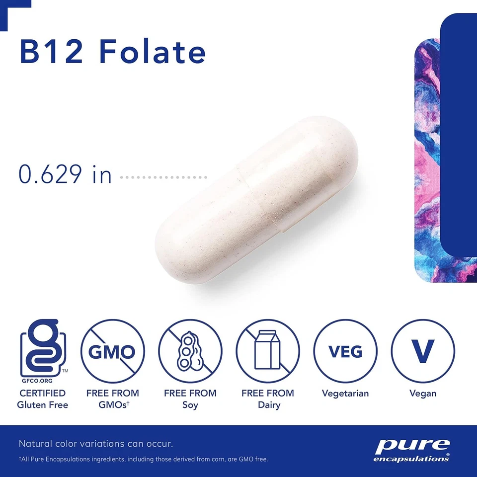Pure Encapsulations B12 Folato - Suplemento energético hasta 60 unidades (paquete de 1) Foto 3 de 4