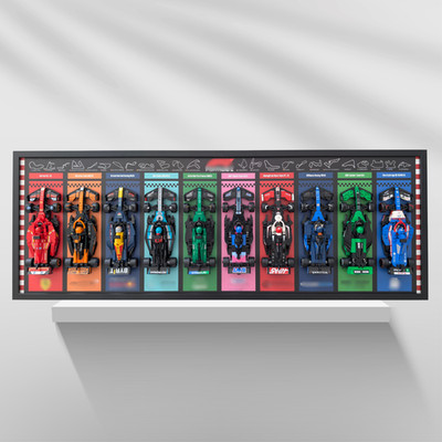 Lego F1 Panoramarahmen & Display 97x35 cm - Speed Champions - Holzrahmen Edition
