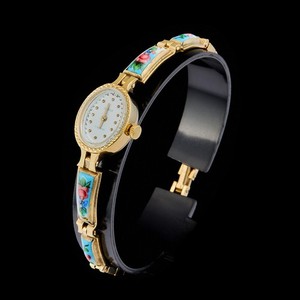 Authentic Vintage Chaika Watch Gold Plated Bracelet Floral Enamel Inserts Hand Painted.