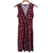 Hailey 23 Abstract Print Faux Wrap Dress Size S Burgundy White Knit Surplice