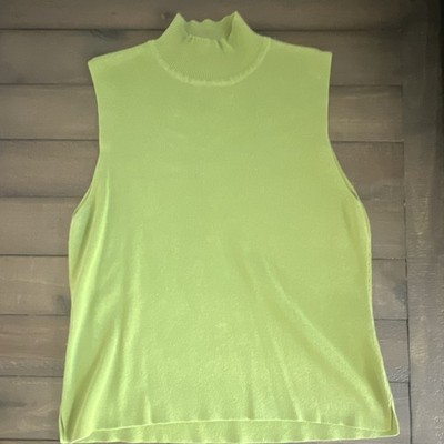 Petite Carolin Women's Green Sleeveless Mock Neck Cotton Knit Sweater Vest L