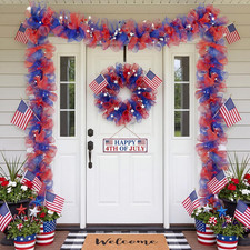 6 Ft Red White Blue Garland 4Th of July Patriotic Flower Garland for Mantle Arti