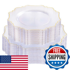COLOSUS 100pcs Clear and Gold Plastic Plates Disposable Heavy duty Plastic Party