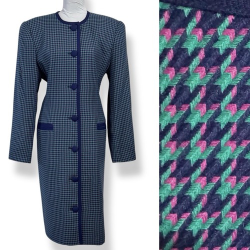 Vintage Hahnentritt Blazer Jacke Kleid Gr. 16 bunt große Schulterpolster 80er - Bild 1 von 15
