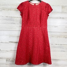 NEW Ann Taylor Loft Coral Red Lace Sheath Dress Short Sleeve Fit & Flare Size 4