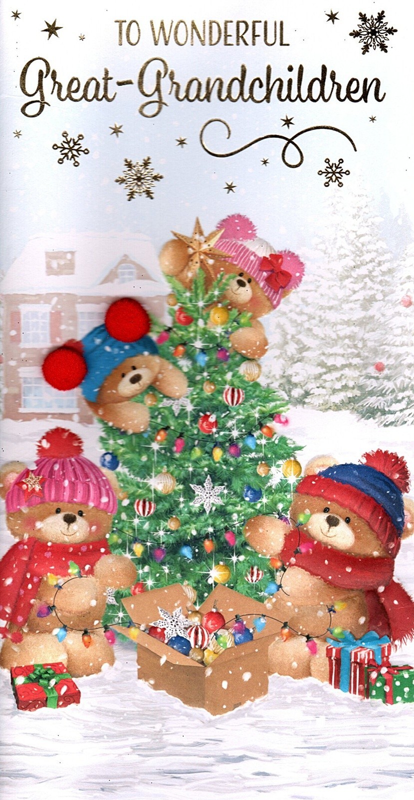Merry Happy Christmas Card To Wonderful Great Grandchildren Bears Tree