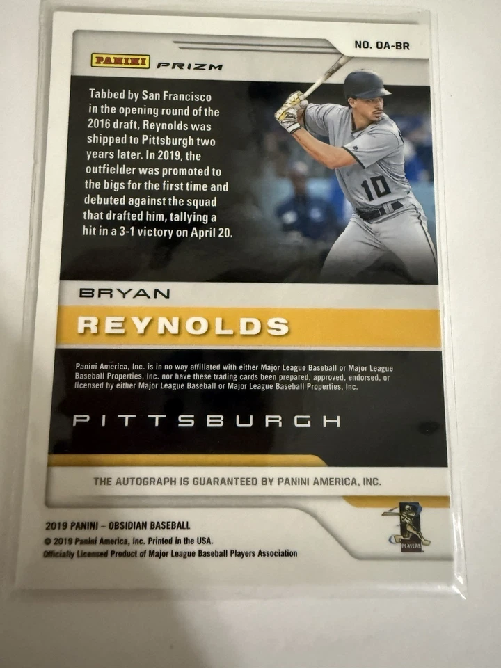 2019 Panini Obsidian Bryan Reynolds Autograph Card – Pittsburgh Pirates - Image 2 of 2