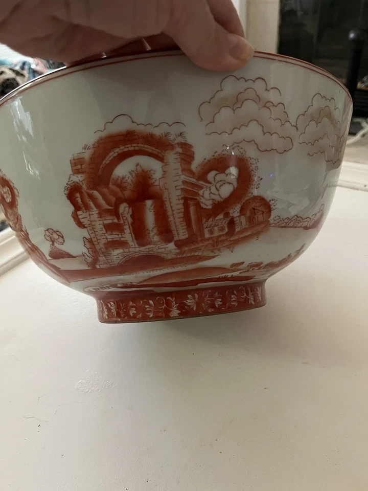 Красивая большая китайская фарфоровая чаша с оранжевой сценой и клеймом Цяньлун - Изображение 3 из 4