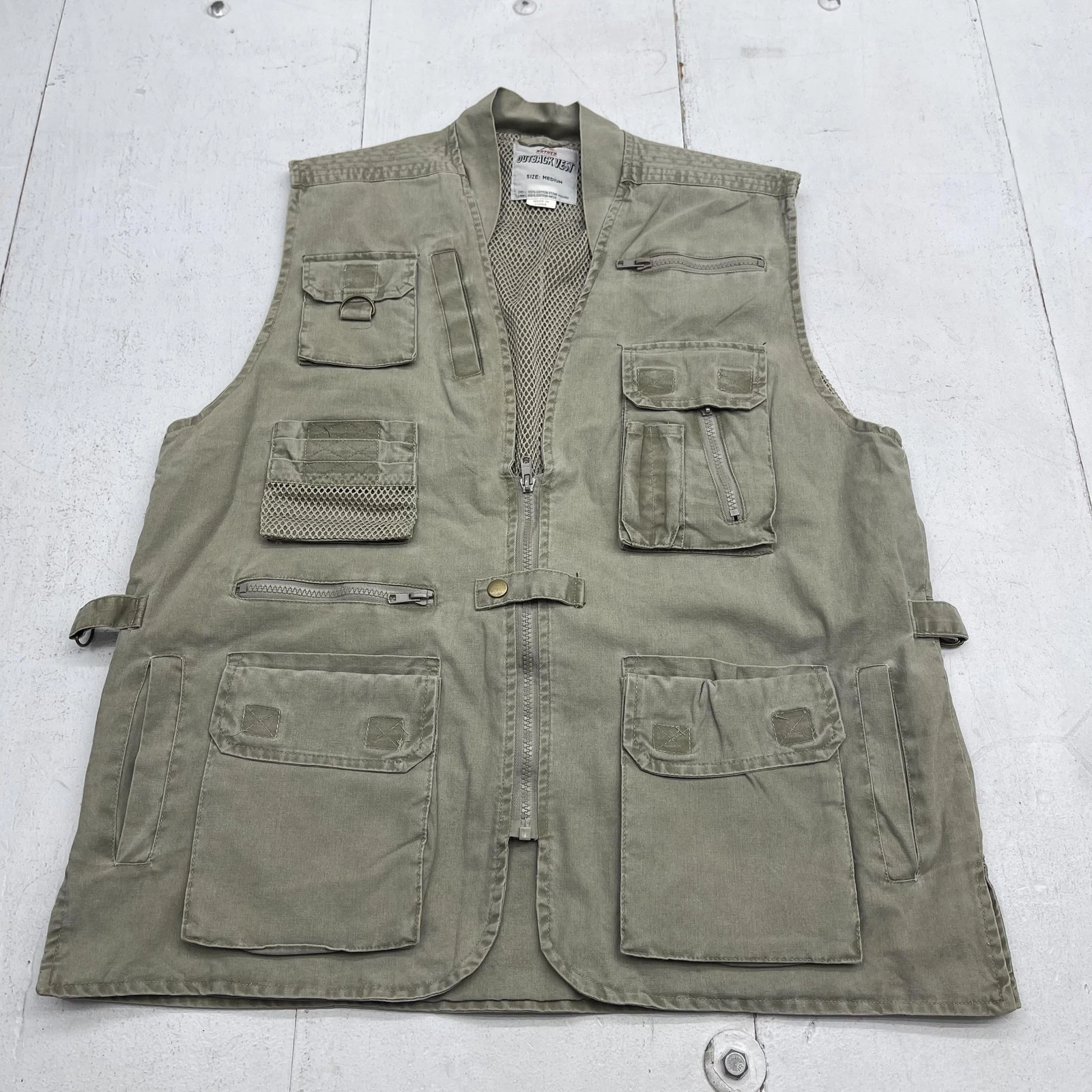 Rothco Outback Vest Mens Medium Green Cotton Canvas Utility Pockets Mesh Hunting