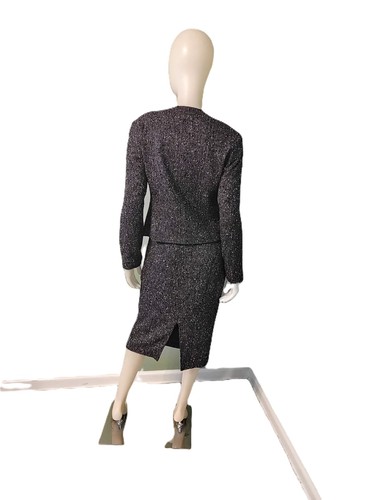 LAFAYETTE 148 Vintage 2 Pc Purple Black Wool Blend Skirt Suit with Broach Size 4 - Picture 4 of 5