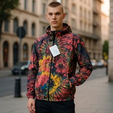 DSQUARED2 UOMO NUOVO ED ETICHETTATO. GIACCA A VENTO TIE-DYE TAGLIA UK, LARGE. CHIUSURA CON ZIP, ROSSO