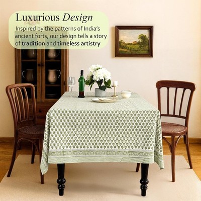 CPC Tablecloth 100% Cotton 60''x60'' Indian Block Print Table Cover EMERALD GREEN