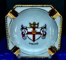 Vintage Porcelain Ashtray Features Koblenz Coat of Arms with Gold-Tone Trim 3"