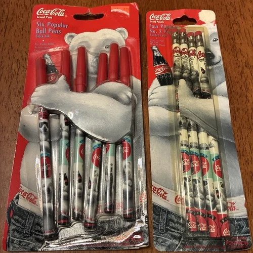 Vintage 90’s Coca Cola Collectible POLAR BEAR Pens and Pencils ** New **