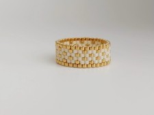 Beaded Peyote Ring with 24kt Gold Plated Beads / Seed Bead Jewelry